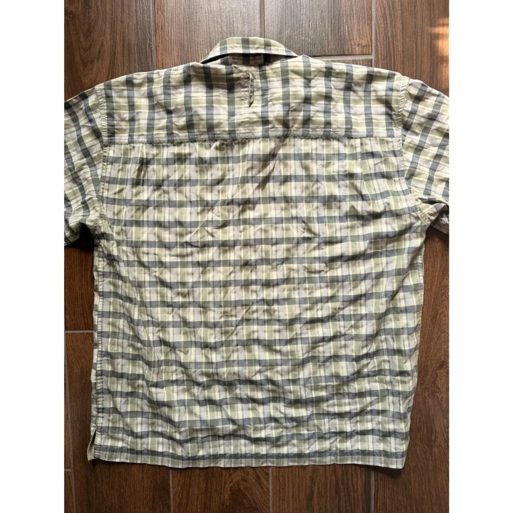 The North Face Mens XL Short Sleeve Plaid Hiking Shirt Green Grey‎ Button Up
